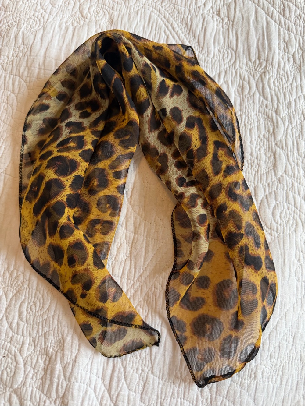 Sheer Leopard Print Scarf in Yellow and Brown